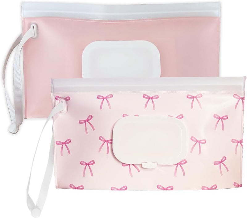 cephira Baby wipes dispenser，portable baby wipes holder for outdoor, Refillable baby wipes container, on the go wet wipe pouch for travel, resuable wipes dispenser for hiking (Pale Pink) - Image 1